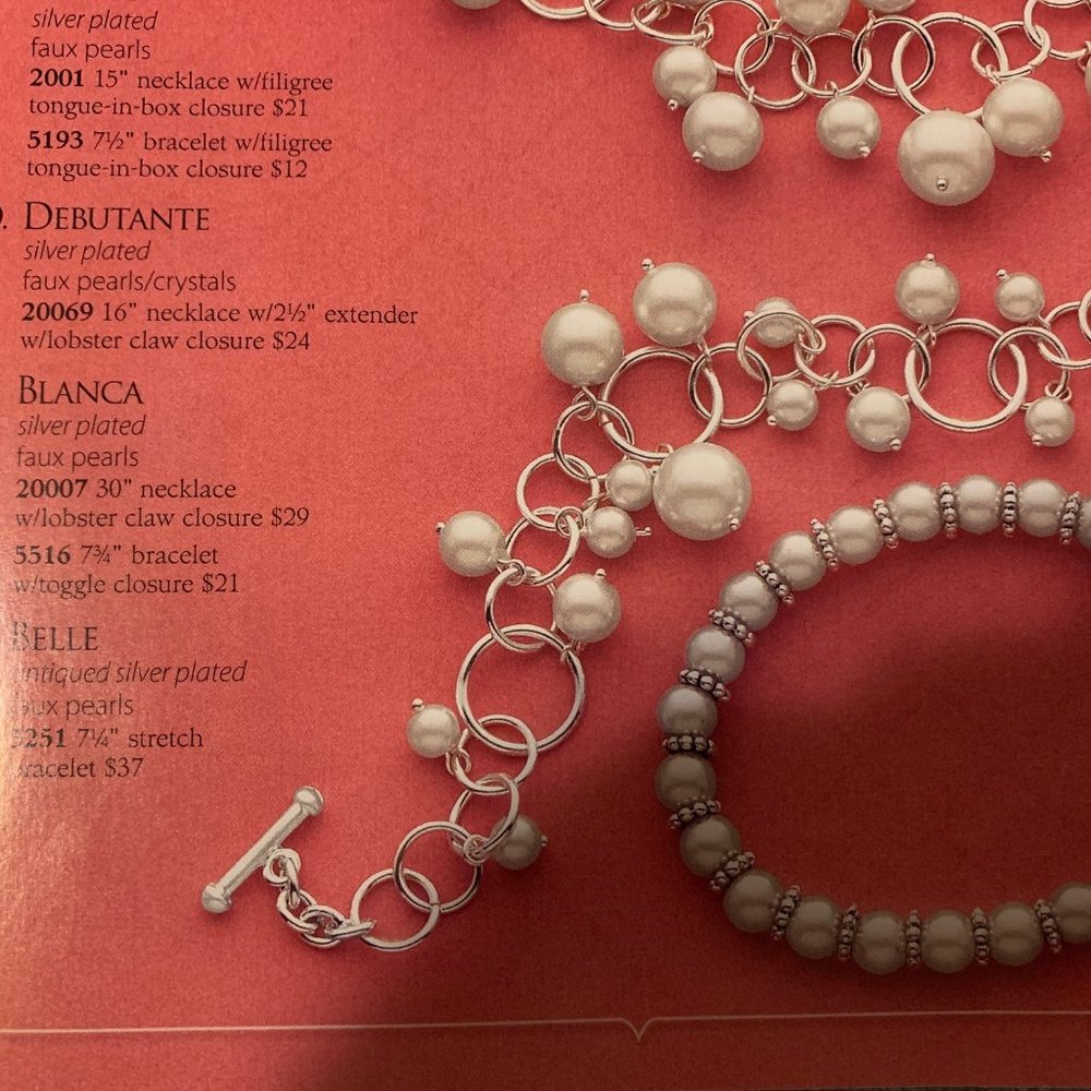 Premier Designs #5516 - BLANCA Silverplate & Faux Pearls 7 3/4-inch Bracelet